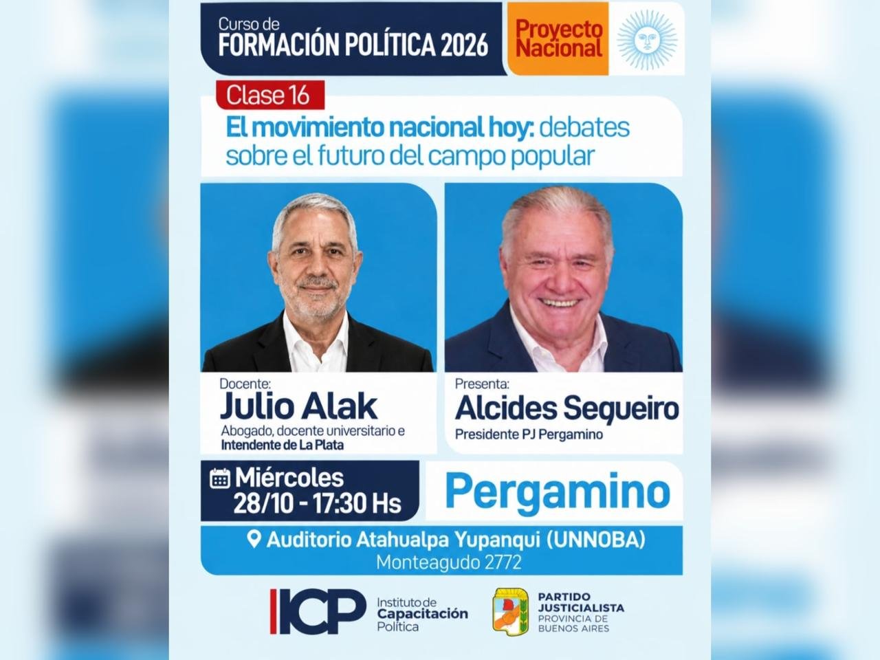 Julio Alak disertará en Pergamino sobre los desafíos actuales del movimiento nacional y popular